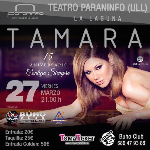 Tamara celebra 15 años de carrera musical en el Teatro Paraninfo de la ULL